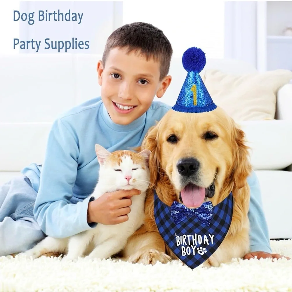 Dog Birthday Boy Party Set Bandana Hat Bow Tie NWT